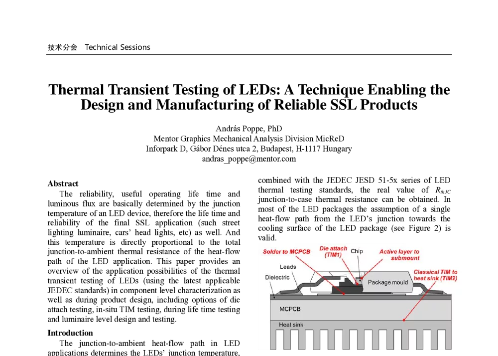 Thermal Transient Testing of LEDs_A Technique Enabling the Design and Manufacturing of Reliable SSL Products - 第十届中国国际半导体照明论坛