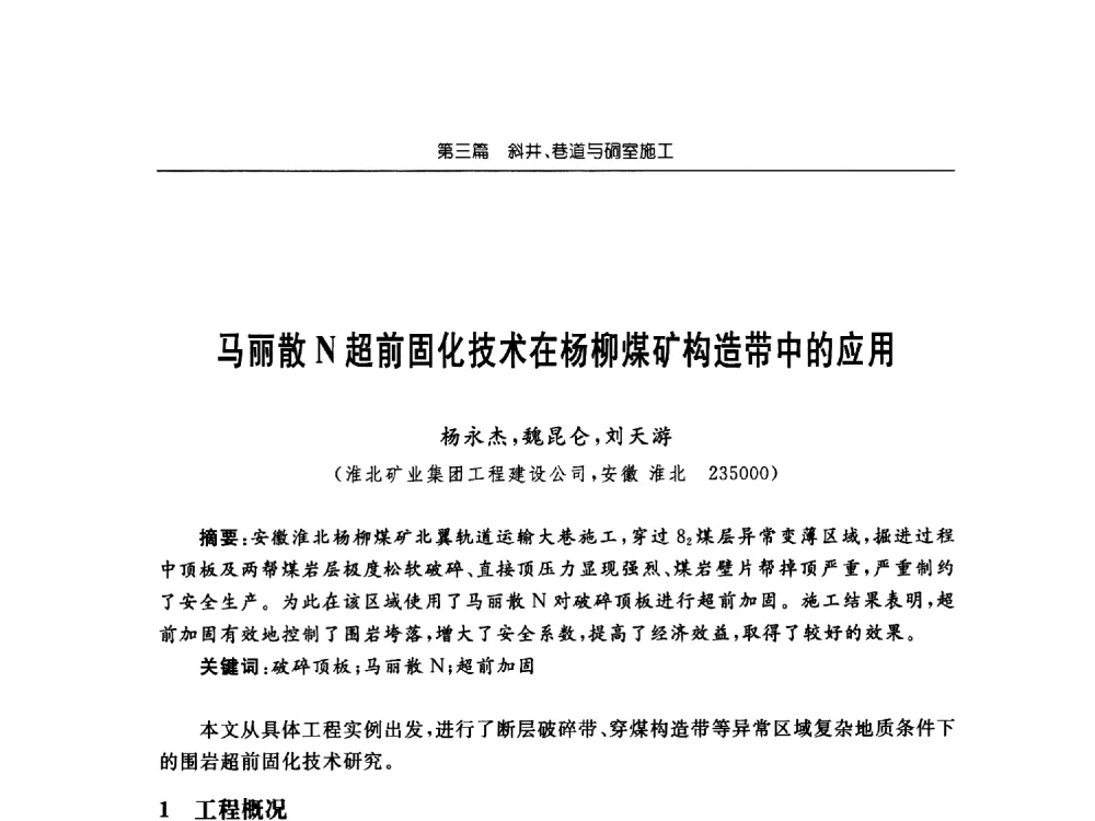 马丽散N超前固化技术在杨柳煤矿构造带中的应用 - 2013年全国矿山建设学术会议