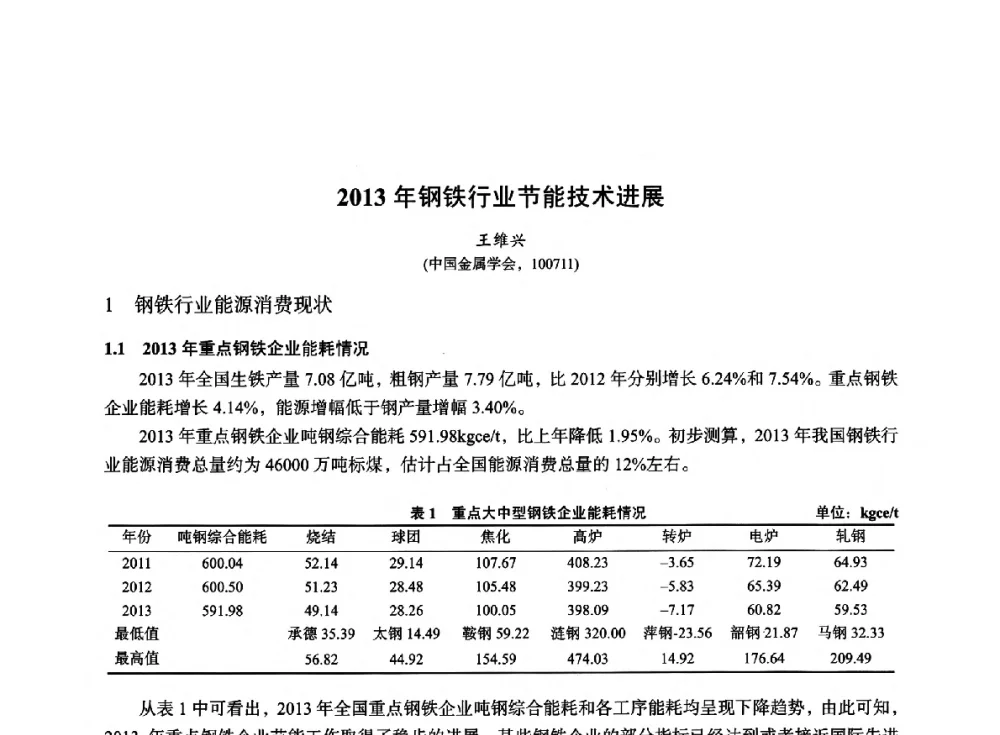 2013年钢铁行业节能技术进展 - 2014年全国冶金能源环保生产技术会