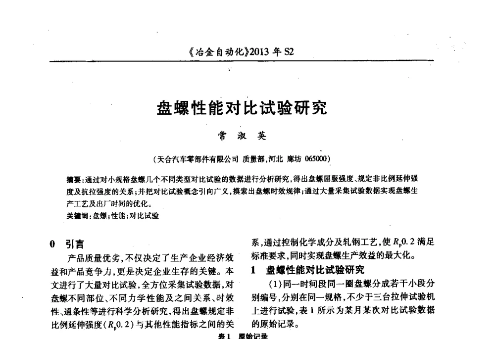 盘螺性能对比试验研究 - 中国计量协会冶金分会2013年会暨全国第十八届自动化应用技术学术交流会