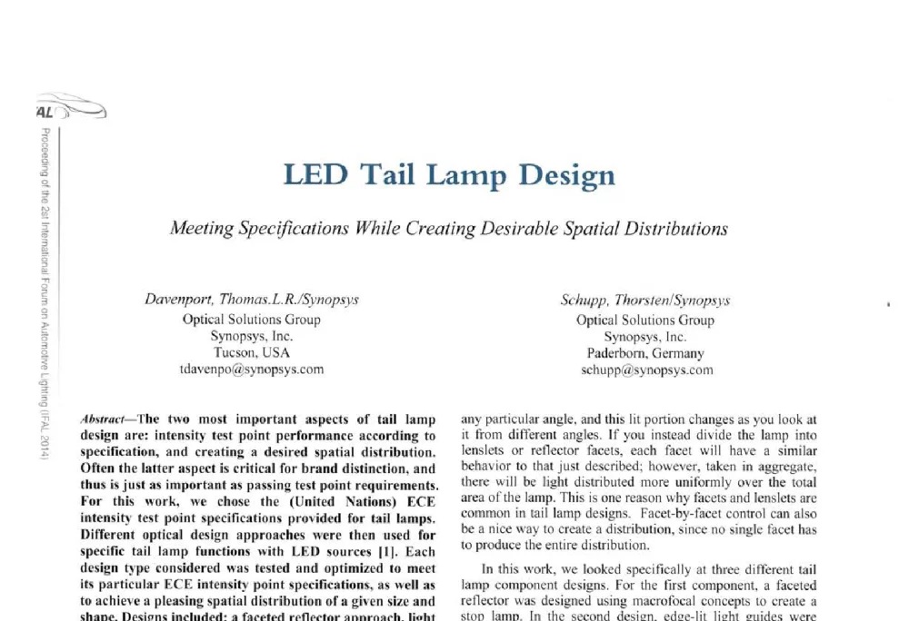 LED Tail Lamp Design Meeting Specifications While Creating Desirable Spatial Distributions - The 2nd International Forum on Automotive Lighting_2nd IFAL(第二届中国国际汽车照明论坛(2014))