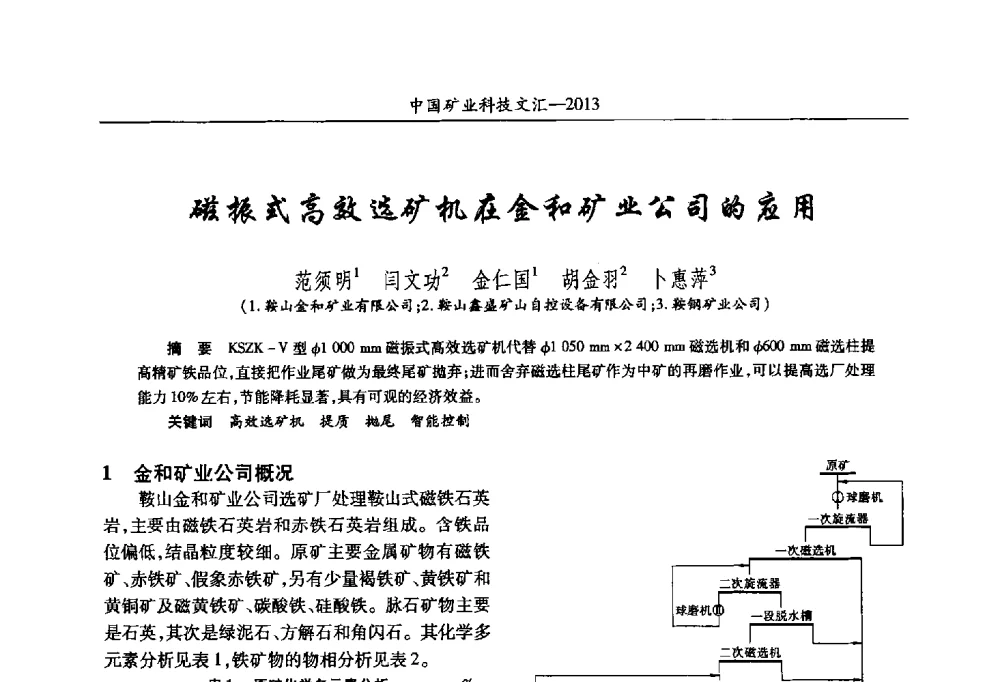 磁振式高效选矿机在金和矿业公司的应用 - 2013第四届中国矿业科技大会