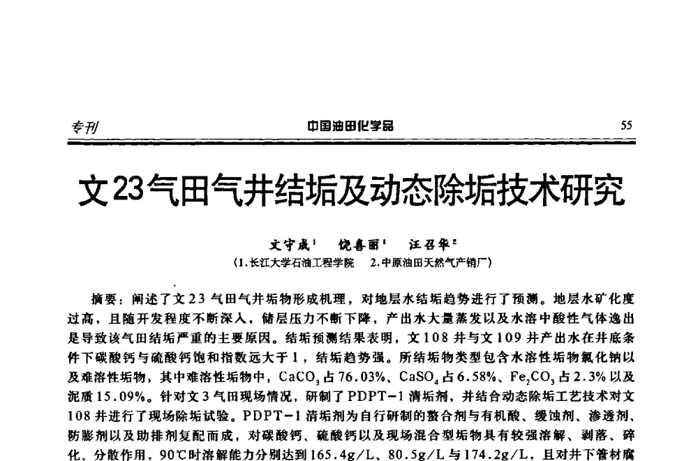 文23气田气井结垢及动态除垢技术研究 - 第十八届中国油田化学品开发应用研讨会