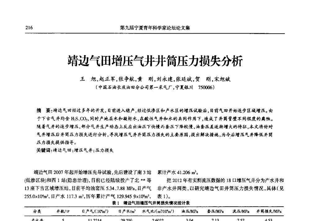 靖边气田增压气井井筒压力损失分析 - 第九届宁夏青年科学家论坛石化专题论坛