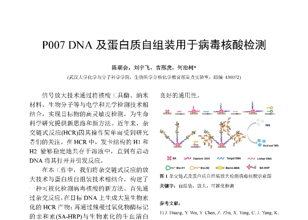 DNA及蛋白质自组装用于病毒核酸检测 - 第十二届全国化学传感器学术会议