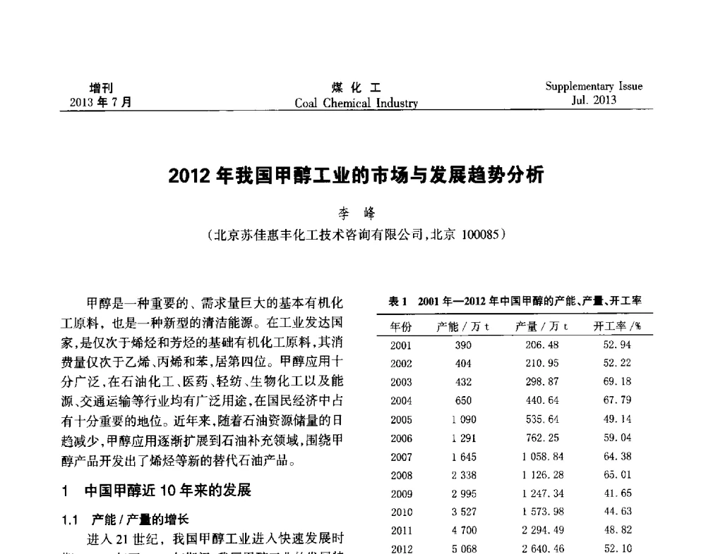 2012年我国甲醇工业的市场与发展趋势分析 - 2013’中国煤化工技术、市场、信息交流会暨“十二五”产业发展研讨会