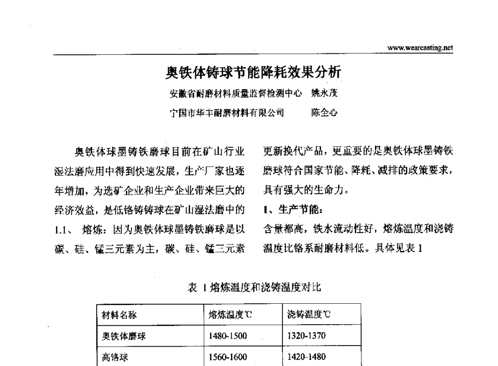 奥铁体铸球节能降耗效果分析 - 第四届中国耐磨铸件年会
