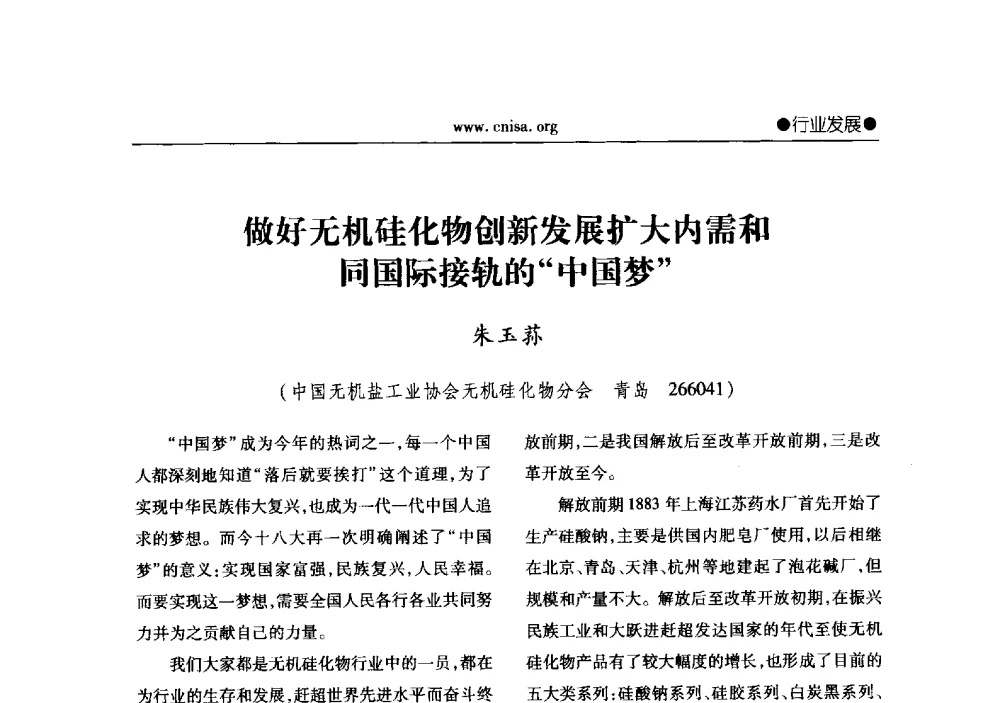 做好无机硅化物创新发展扩大内需和同国际接轨的中国梦 - 2013年全国无机硅化物行业年会暨行业“调结构、转方式、稳增长”经验交流会