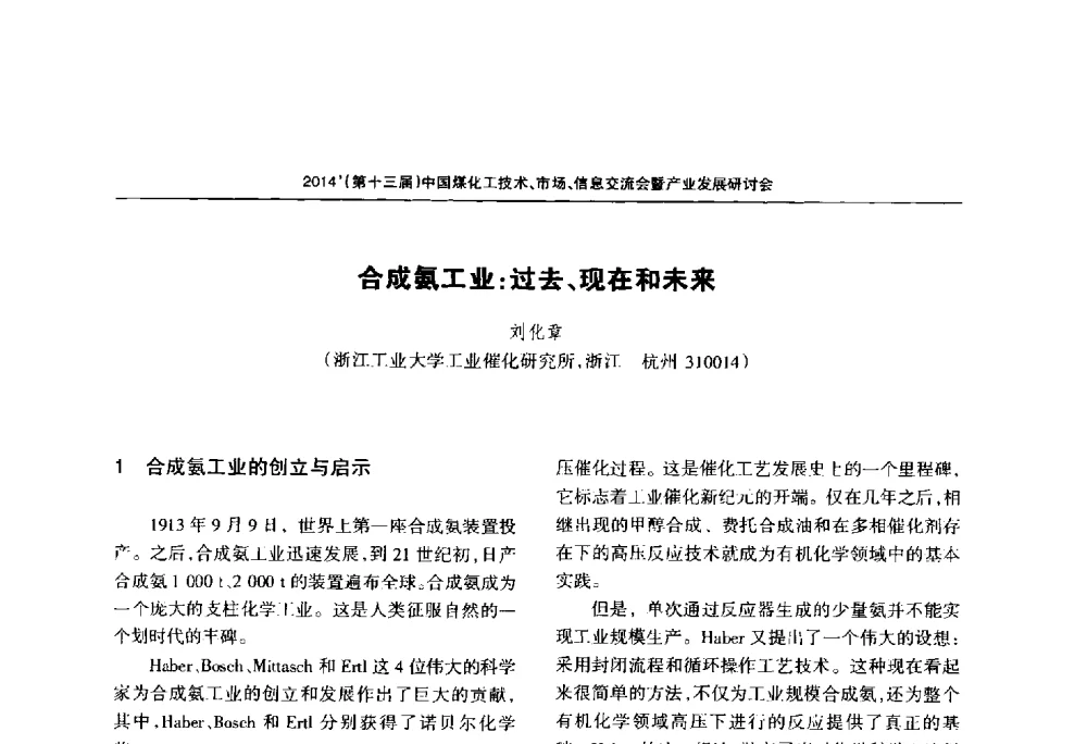 合成氨工业_过去、现在和未来 - 2014中国煤化工技术、市场、信息交流会暨产业发展研讨会