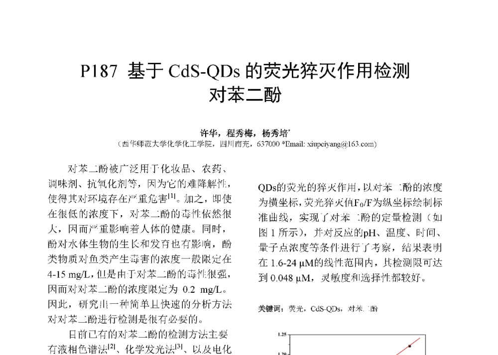 基于CdS-QDs的荧光猝灭作用检测对苯二酚 - 第十二届全国化学传感器学术会议