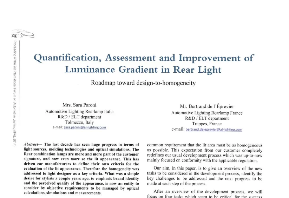 Quantification_Assessment and Improvement of Luminance Gradient in Rear Light Roadmap toward design-to-homogeneity - The 2nd International Forum on Automotive Lighting_2nd IFAL(第二届中国国际汽车照明论坛(2014))