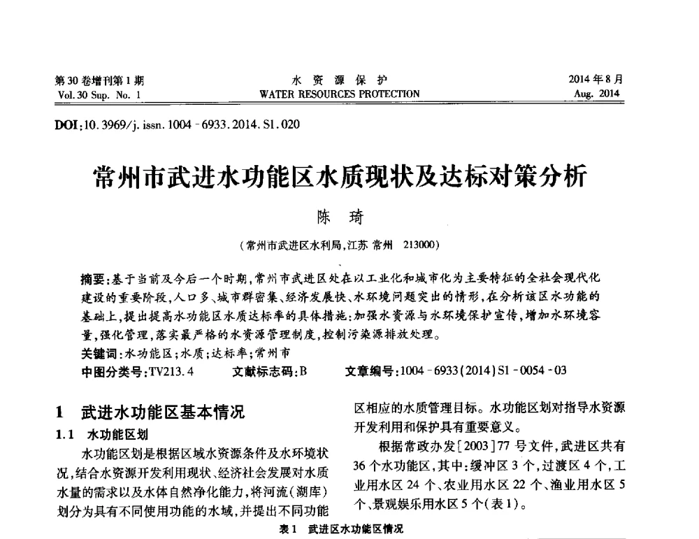 常州市武进水功能区水质现状及达标对策分析 - 第5届江苏水论坛