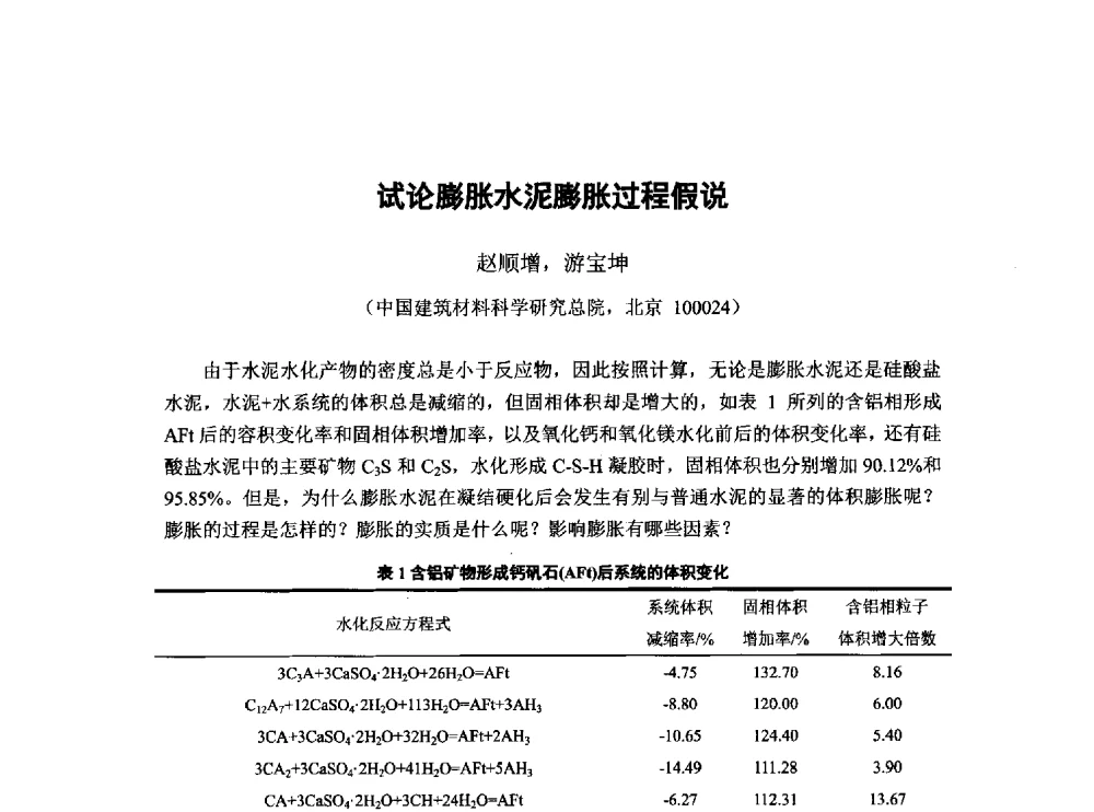 试论膨胀水泥膨胀过程假说 - 第6届全国混凝土膨胀剂学术交流会