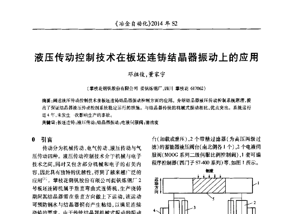 液压传动控制技术在板坯连铸结晶器振动上的应用 - 中国计量协会冶金分会2014年会