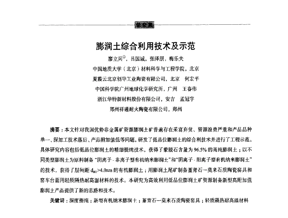 膨润土综合利用技术及示范 - 第五届尾矿与冶金渣综合利用技术研讨会