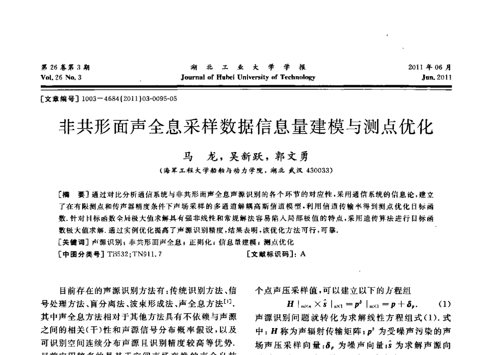 非共形面声全息采样数据信息量建模与测点优化 - 湖北省机械工程学会机械设计与传动专委会暨武汉市机械设计与传动学会第19届学术年会