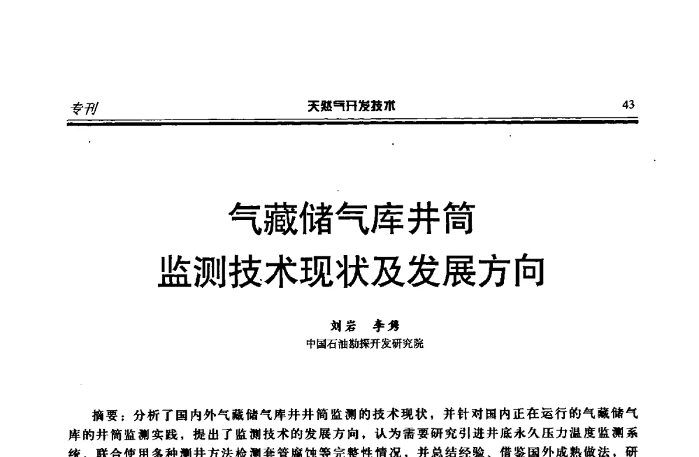 气藏储气库井筒监测技术现状及发展方向 - 第四届全国天然气藏高效开发技术研讨会
