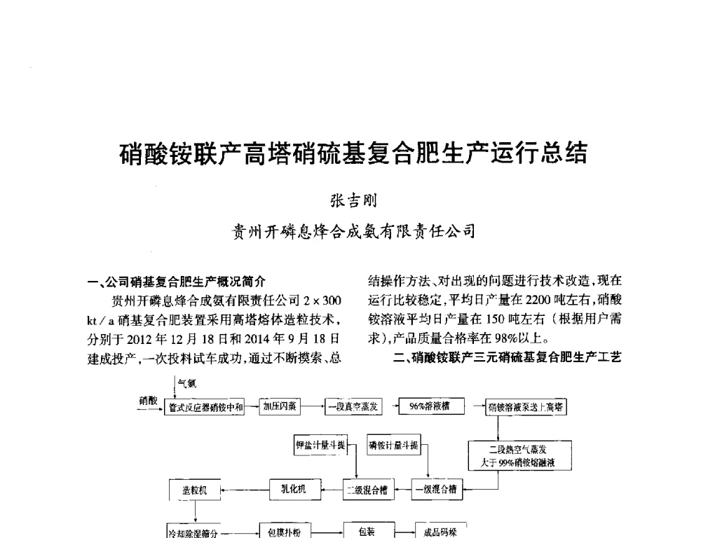 硝酸铵联产高塔硝硫基复合肥生产运行总结 - 第九届全国硝酸硝酸盐技术交流会