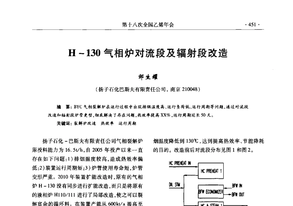 H-130气相炉对流段及辐射段改造 - 第十八次全国乙烯年会