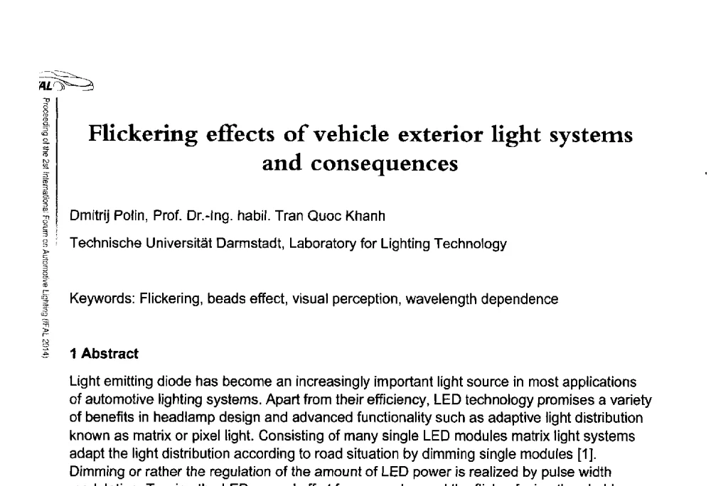 Flickering effects of vehicle exterior light systems and consequences - The 2nd International Forum on Automotive Lighting_2nd IFAL(第二届中国国际汽车照明论坛(2014))