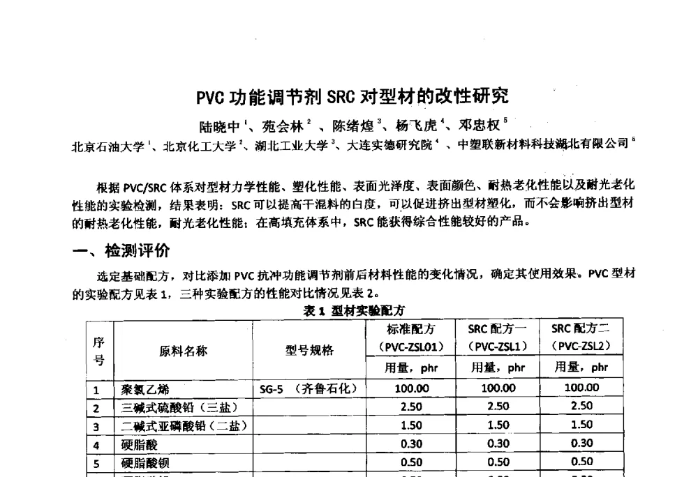 PVC功能调节剂SRC对型材的改性研究 - 2014年全国塑料门窗行业年会