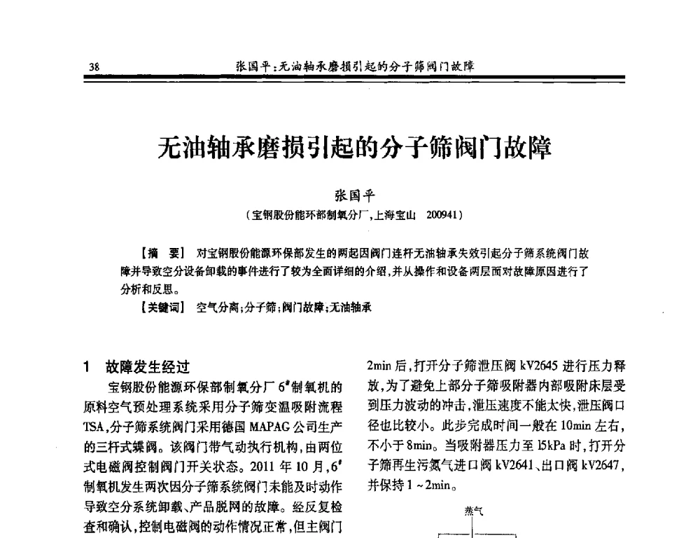 无油轴承磨损引起的分子筛阀门故障 - 2014年全国冶金企业制氧专业年会
