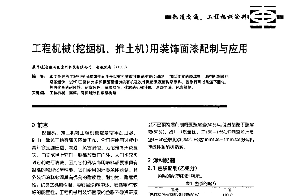 工程机械(挖掘机、推土机)用装饰面漆配制与应用 - 第11届车用涂料与涂装技术研讨会暨2013汽车涂料专委会年会