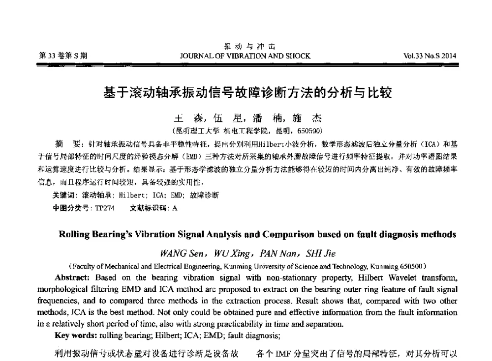 基于滚动轴承振动信号故障诊断方法的分析与比较 - 2014年全国设备监测诊断与维护学术会议、第十六届全国设备监测与诊断学术会议、第十四届全国设备故障诊断学术会议暨2014年全国设备诊断工程会议