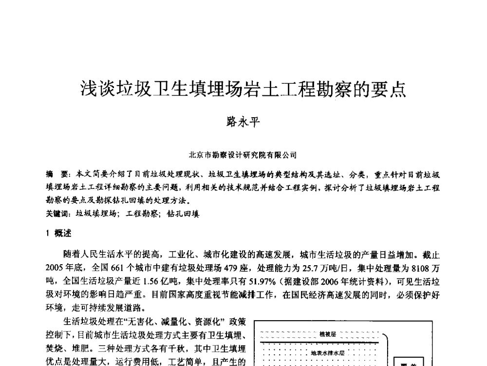 浅谈垃圾卫生填埋场岩土工程勘察的要点 - 第四届全国岩土与工程学术大会