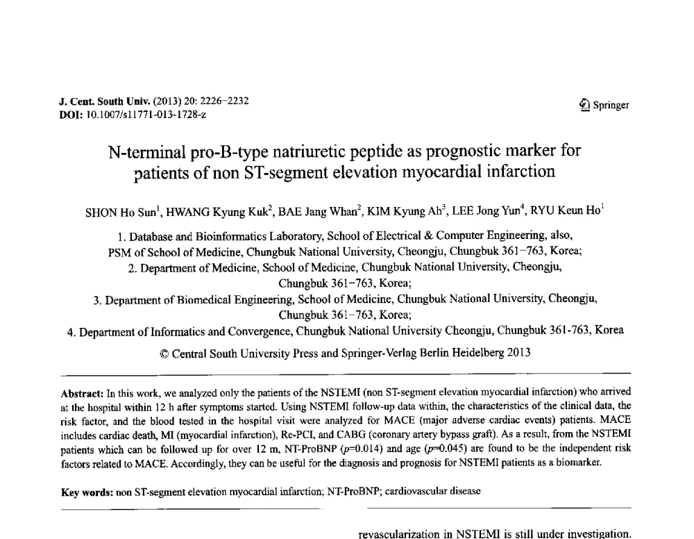 N-terminal pro-B-type natriuretic peptide as prognostic marker for patients of non ST-segment elevation myocardial infarction - 第八届全国青年岩土力学与工程会议暨青年华人岩土工程论坛