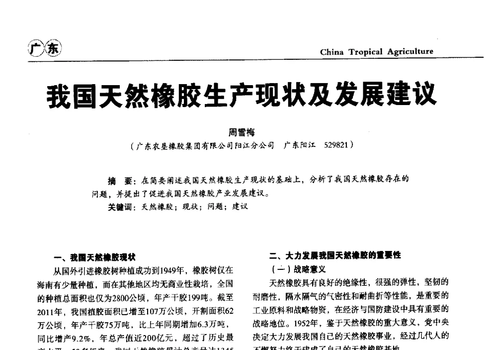 我国天然橡胶生产现状及发展建议 - 第三届中国天然橡胶发展大会