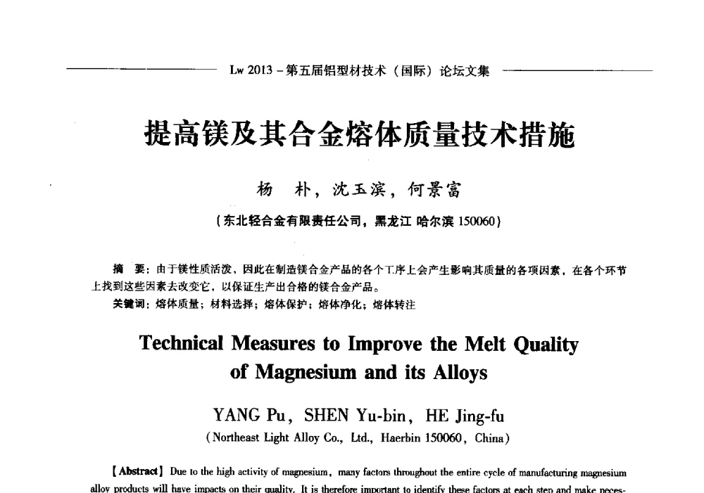 提高镁及其合金熔体质量技术措施 - Lw2013第五届铝型材技术(国际)论坛