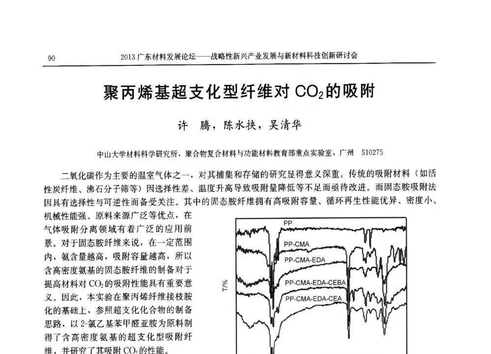 聚丙烯基超支化型纤维对CO2的吸附 - 2013广东材料发展论坛暨战略性新兴产业发展与新材料科技创新研讨会