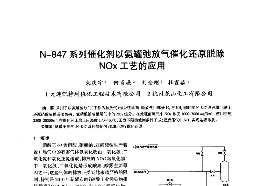N-847系列催化剂以氨罐弛放气催化还原脱除NOx工艺的应用 - 第八届全国硝酸硝酸盐技术交流会