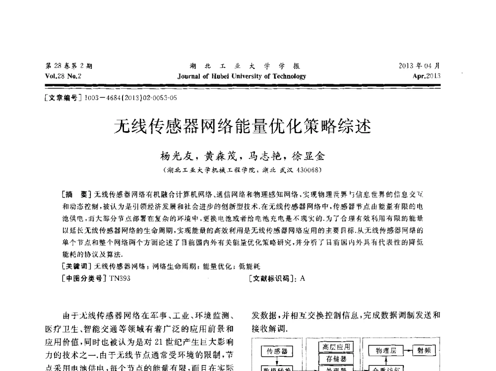 无线传感器网络能量优化策略综述 - 湖北省机械工程学会机械设计与传动专委会暨武汉市机械设计与传动学会第21届学术年会
