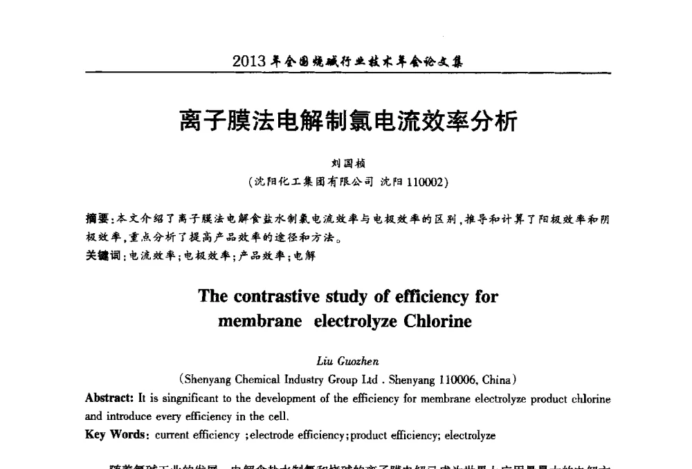 离子膜法电解制氯电流效率分析 - 2013年全国烧碱行业技术年会
