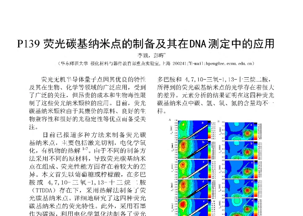 荧光碳基纳米点的制备及其在DNA测定中的应用 - 第十二届全国化学传感器学术会议