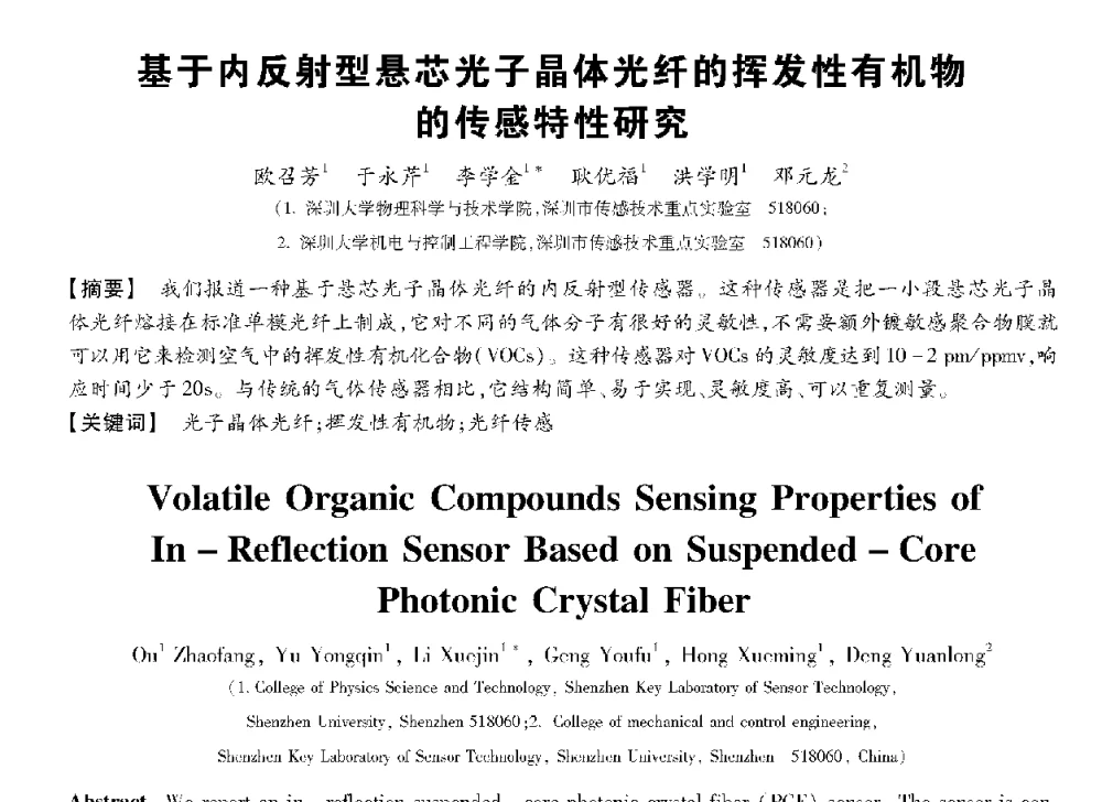 基于内反射型悬芯光子晶体光纤的挥发性有机物的传感特性研究 - 第十三届全国敏感元件与传感器学术会议