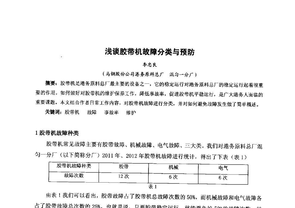 浅谈胶带机故障分类与预防 - 中国金属学会冶金运输分会原料准备及搬运学术委员会2013年“原料情 中国梦”主题年会