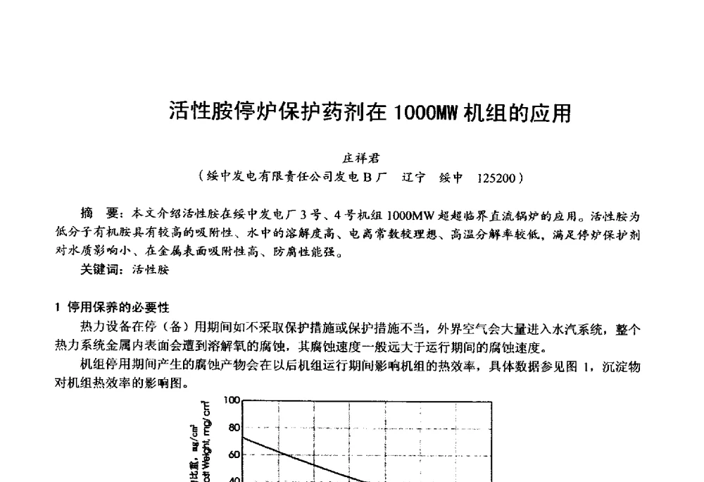活性胺停炉保护药剂在1000MW机组的应用 - 第四届火电行业化学(环保)专业技术交流会