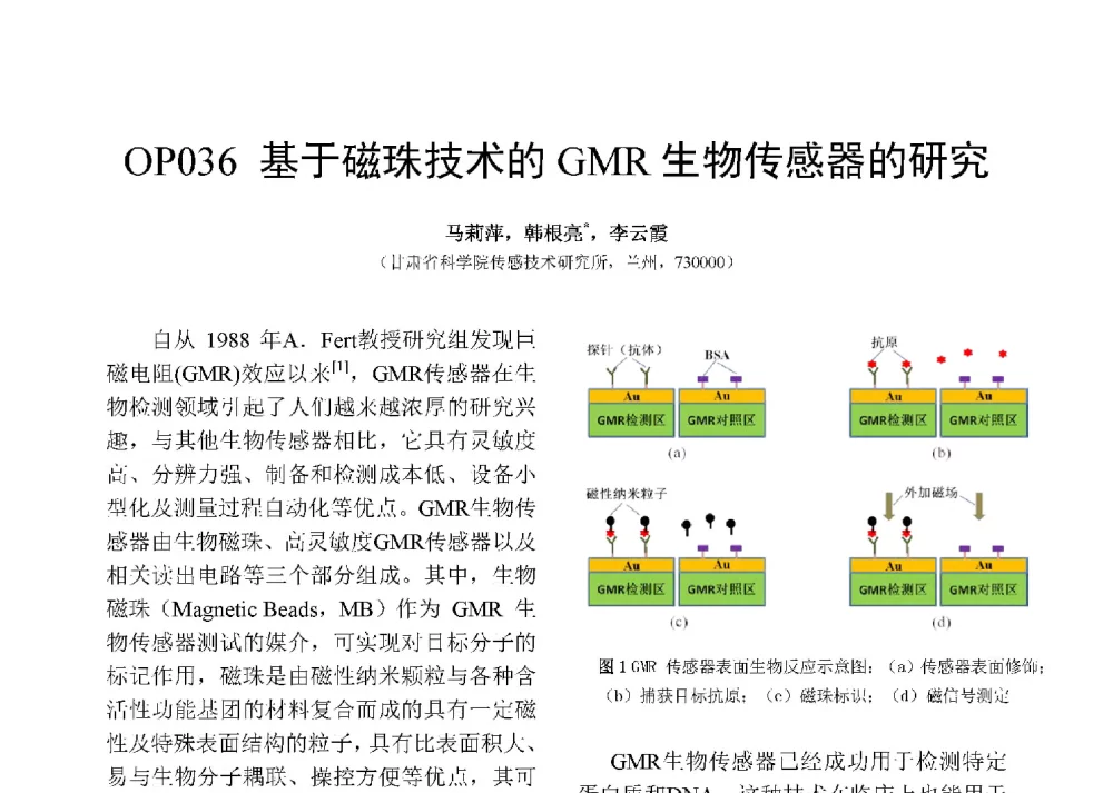 基于磁珠技术的GMR生物传感器的研究 - 第十二届全国化学传感器学术会议