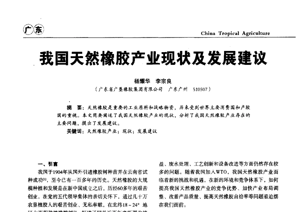 我国天然橡胶产业现状及发展建议 - 第三届中国天然橡胶发展大会