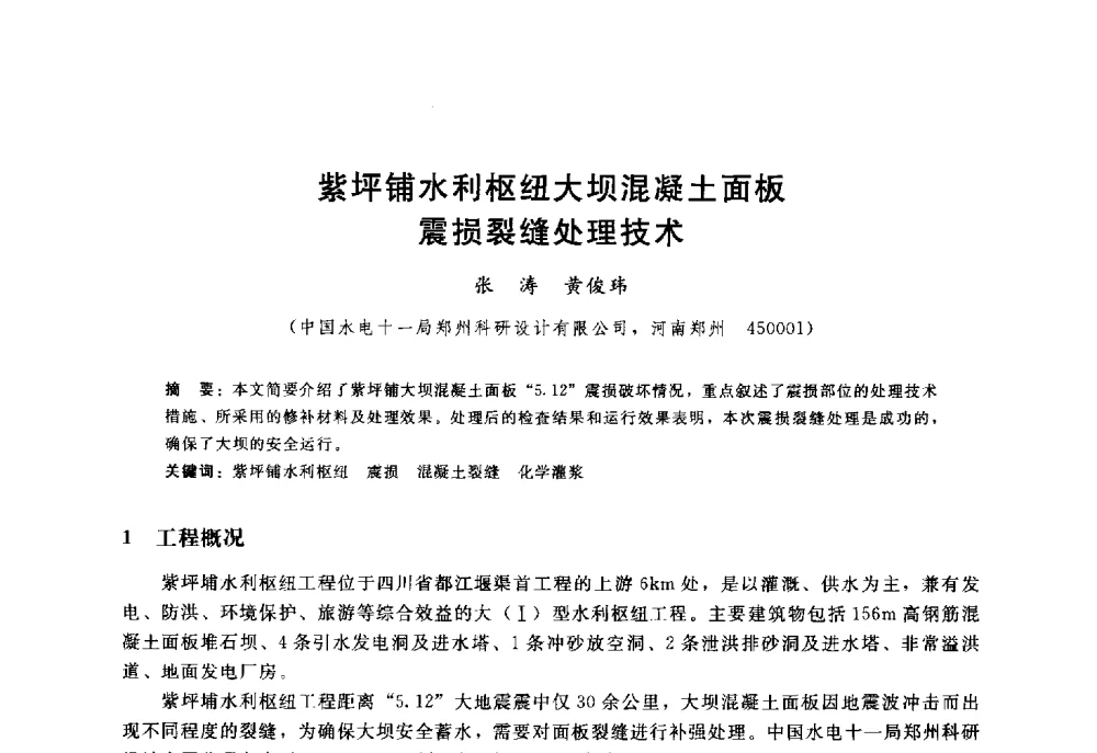 紫坪铺水利枢纽大坝混凝土面板震损裂缝处理技术 - 高寒地区混凝土面板堆石坝建设经验技术研讨会