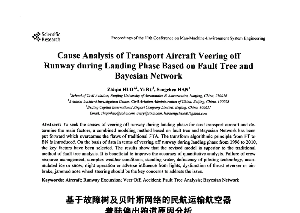 基于故障树及贝叶斯网络的民航运输航空器陆偏出跑道原因分析 - 第十一届人-机-环境系统工程大会