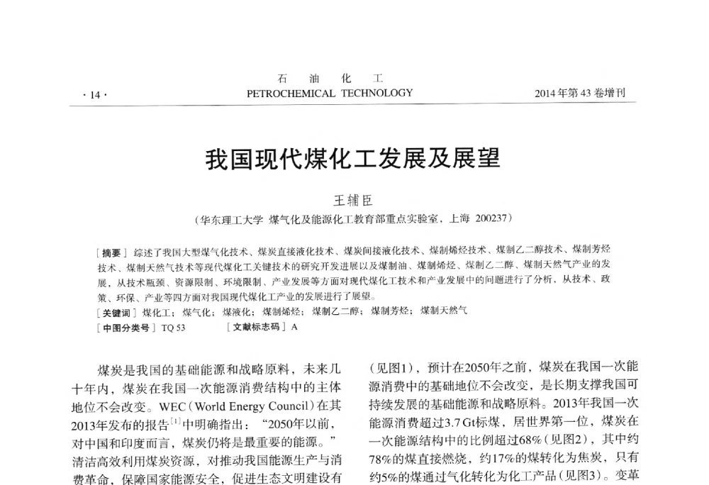 我国现代煤化工发展及展望 - 中国化工学会2014年石油化工学术年会