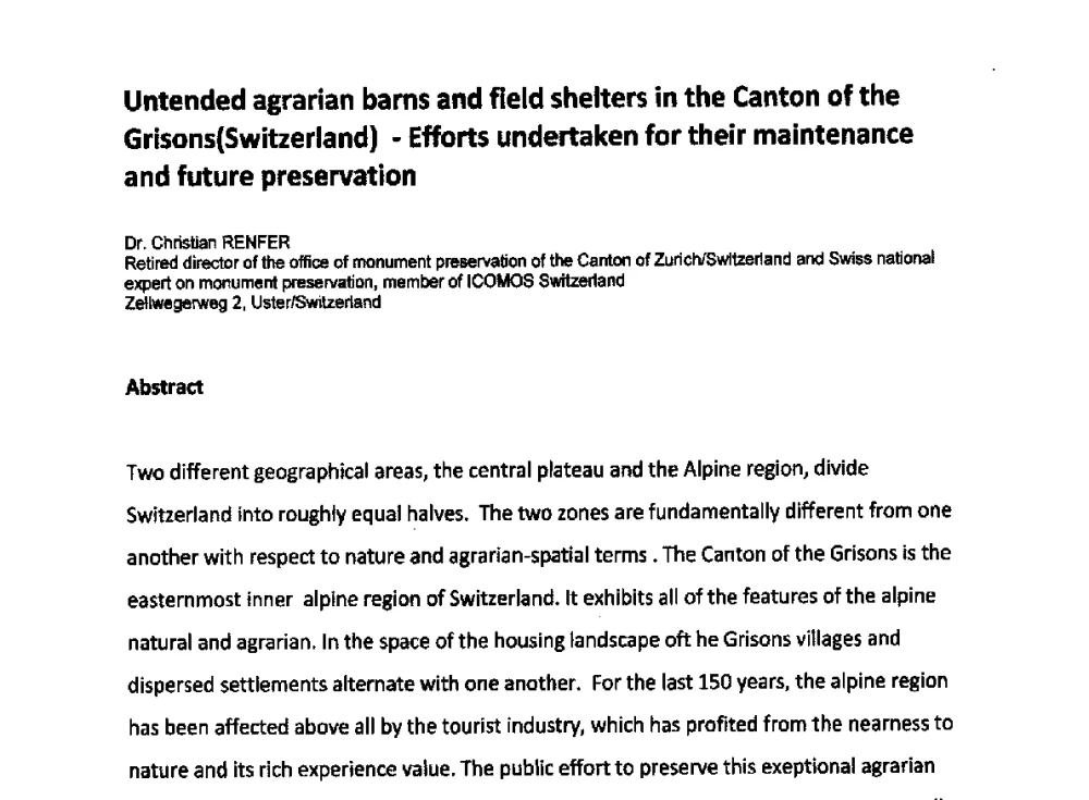 Untended agrarian barns and field shelters in the Canton of the Grisons(Switzerland)-Efforts undertaken for their maintenance and future preservation - 2014青岛·世界生态城市与屋顶绿化大会