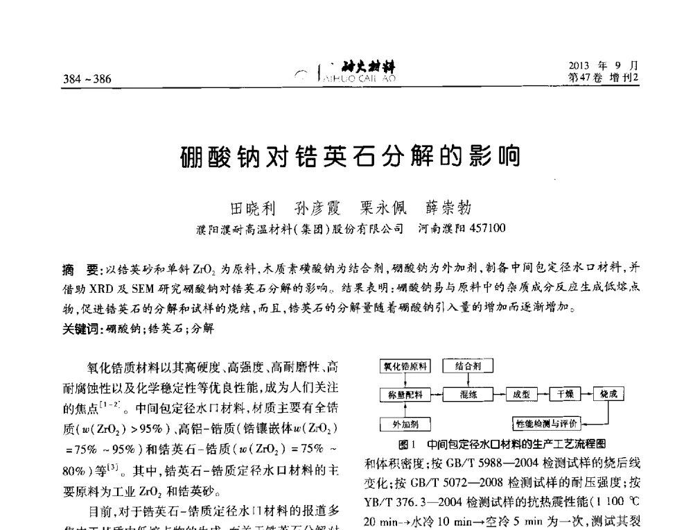 硼酸钠对锆英石分解的影响 - 2013耐火材料综合学术会议、第十二届全国不定形耐火材料学术会议、2013耐火原料学术交流会
