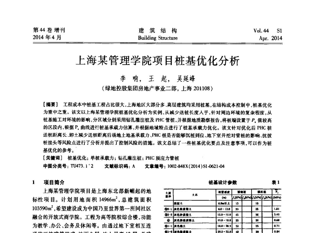 上海某管理学院项目桩基优化分析 - 第二届大型建筑钢与组合结构国际会议
