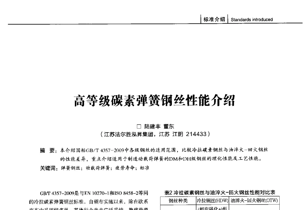 高等级碳素弹簧钢丝性能介绍 - 第十五届全国弹簧学术会、第十三届全国弹簧失效分析讨论会暨第九届海峡两岸弹簧专业研讨会