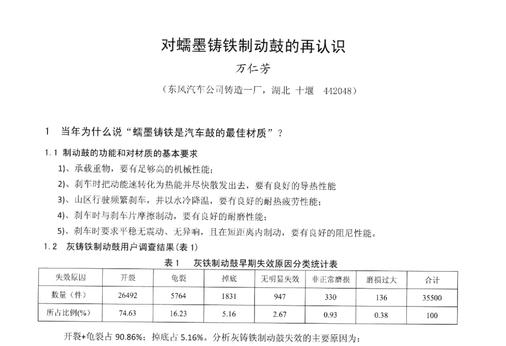 对蠕墨铸铁制动鼓的再认识 - 第九届全国铸铁及熔炼学术会议暨机床铸铁件技术研讨会